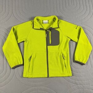 Columbia Youth Small (8) Green Fleece Jacket Full Zip Front 2 Zip Pockets